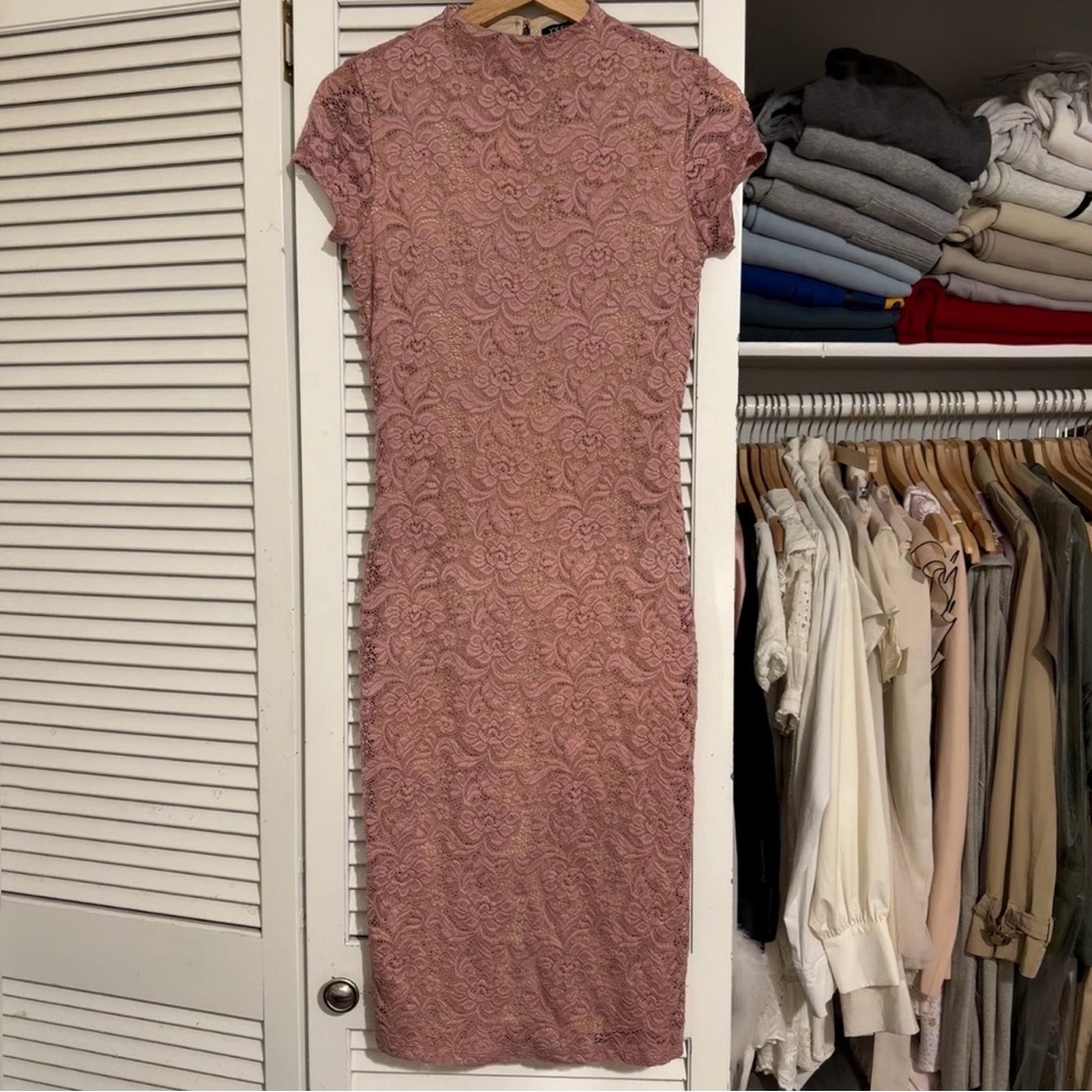 Joe & Elle Lace Midi Sheath Dress | Dusty Rose | M